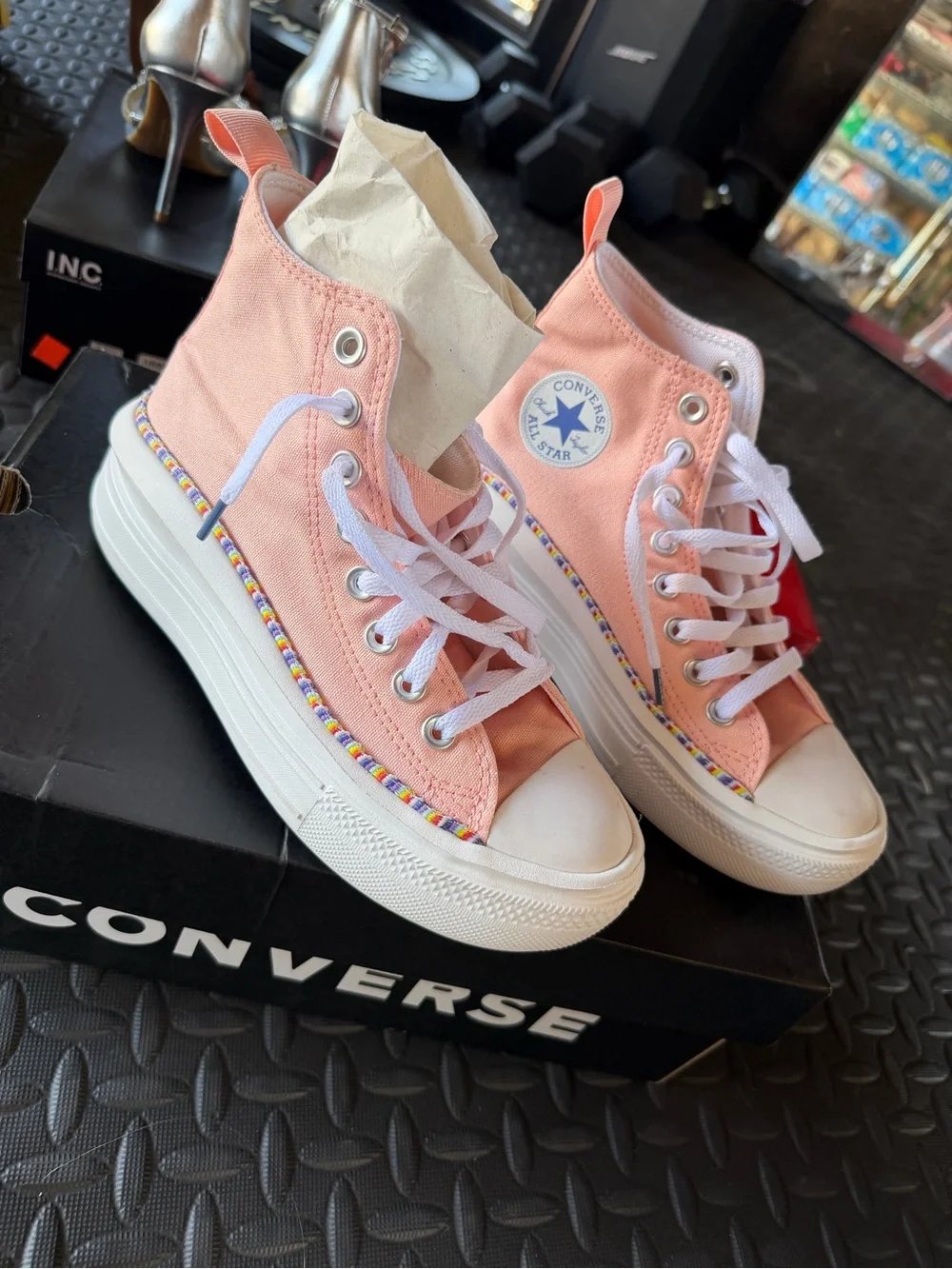 Converse Pink High-Top Platform Sneakers with Multicolor Trim